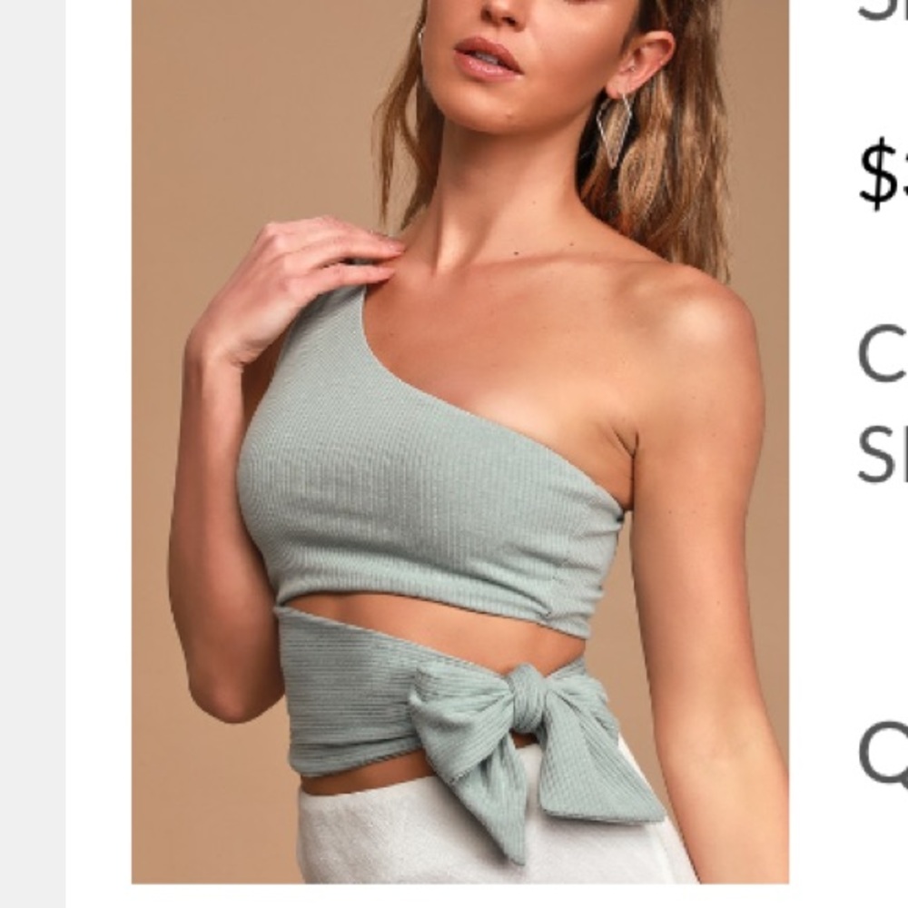 Lulus dusty blue one shoulder tie waist crop top